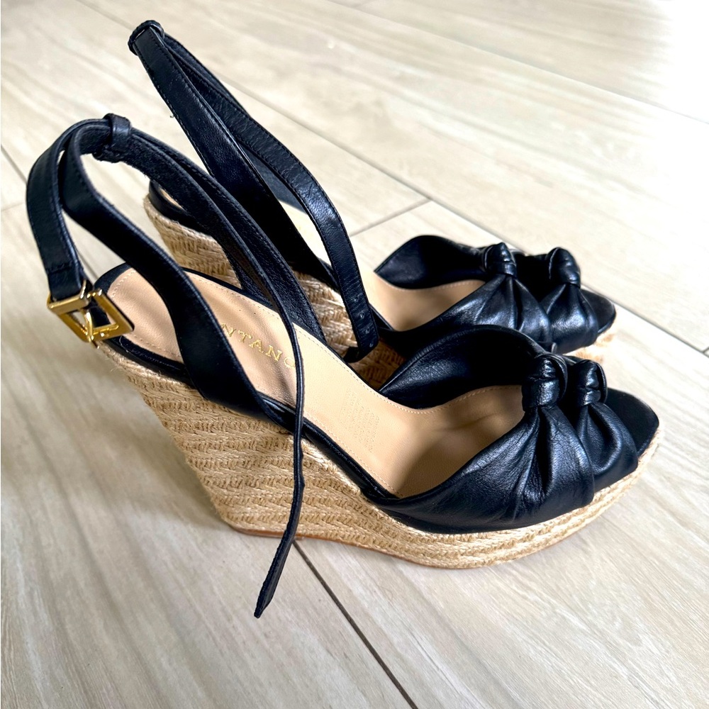 Leather Espadrille 5 Inch Heel Wedge Sandal